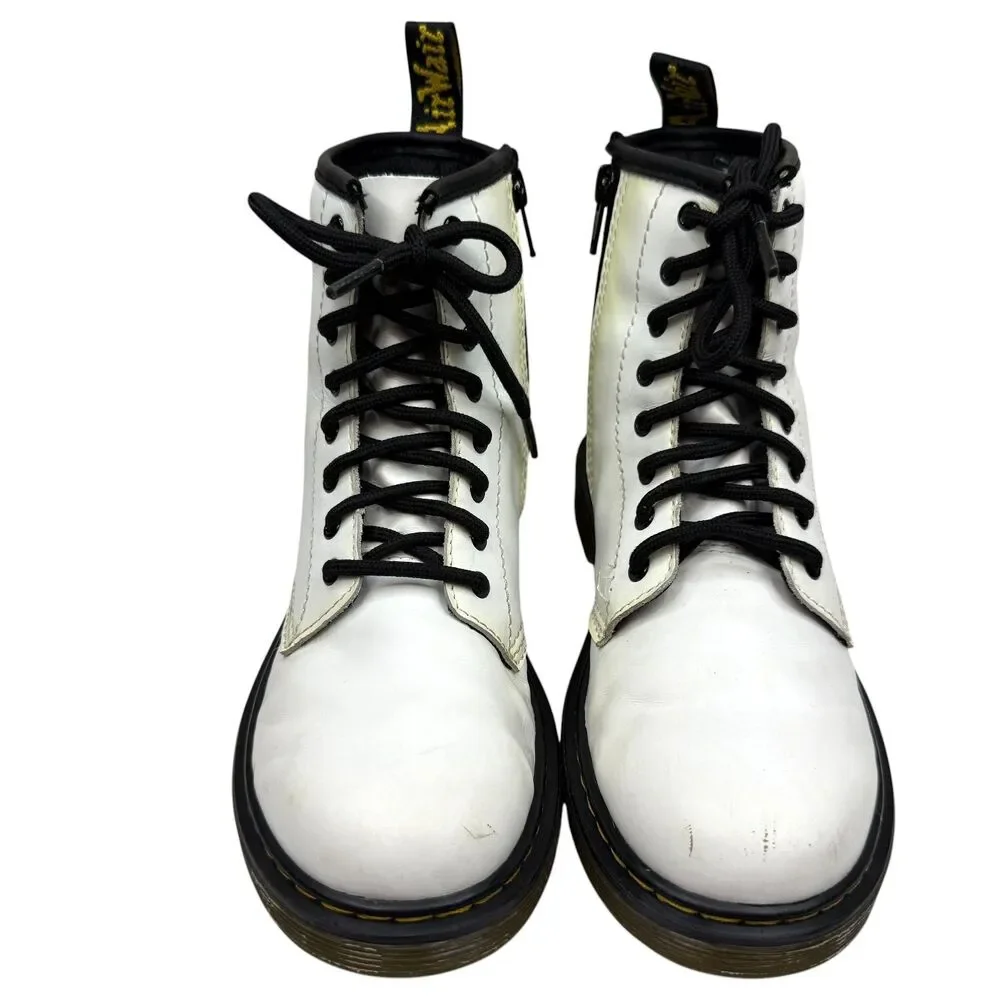 Dr. Martens Kids 1460 J White Leather Lace-Up Side Zip Boots US 3 UK 2 EU 34